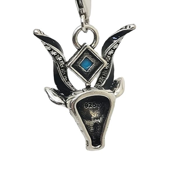 925 Sterling Silver Square Turquoise Horned Animal Head Charm - Picture 2 of 7